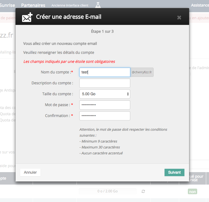 créer une adresse email