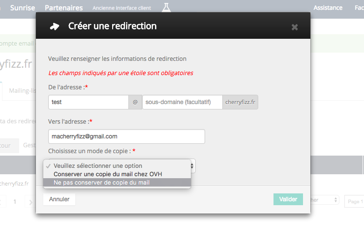 créer une redirection mail